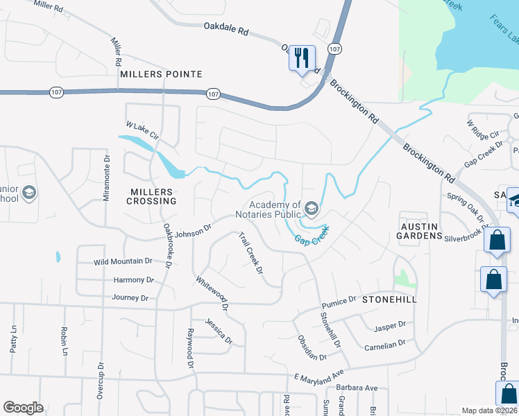 map of restaurants, bars, coffee shops, grocery stores, and more near 9101 Johnson Drive in Sherwood