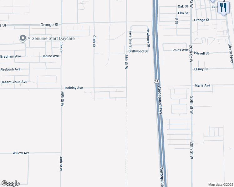 map of restaurants, bars, coffee shops, grocery stores, and more near 2540 Cold Creek Avenue in Rosamond