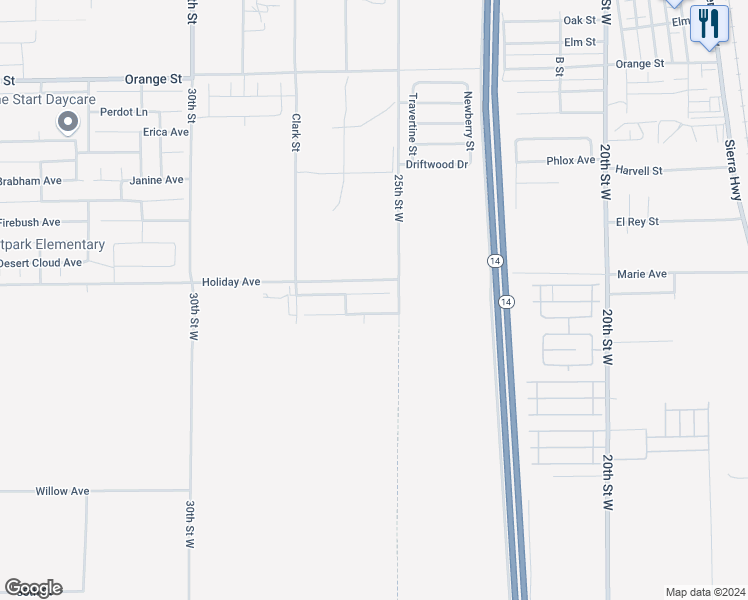 map of restaurants, bars, coffee shops, grocery stores, and more near 2532 Cold Creek Avenue in Rosamond