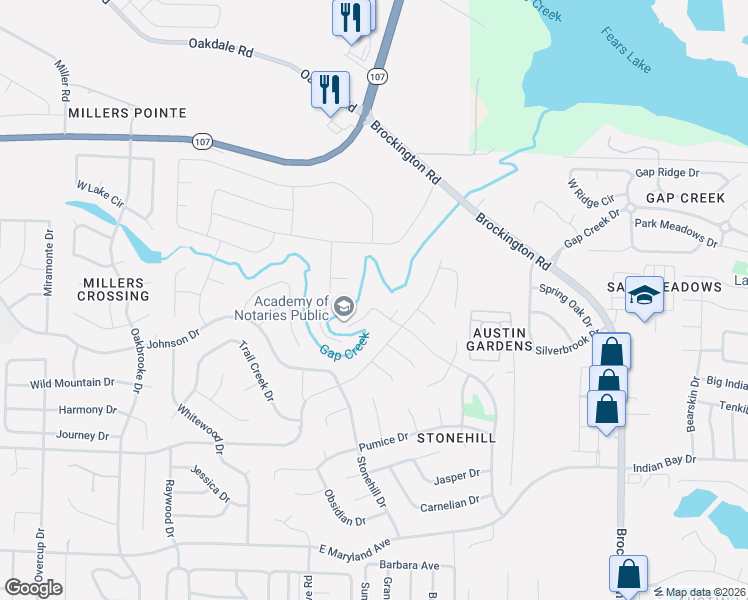 map of restaurants, bars, coffee shops, grocery stores, and more near 3124 Clearwater Court in Sherwood