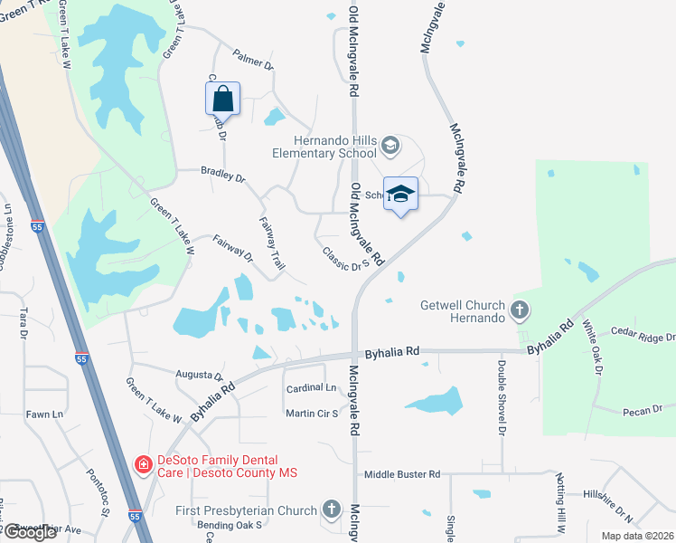 map of restaurants, bars, coffee shops, grocery stores, and more near 754 Classic Drive South in Hernando