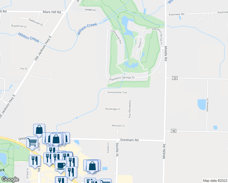 map of restaurants, bars, coffee shops, grocery stores, and more near 823 Summerfield Trail in Florence
