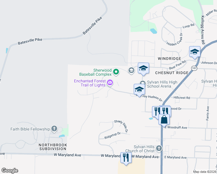 map of restaurants, bars, coffee shops, grocery stores, and more near 511 Bear Paw Road in Sherwood