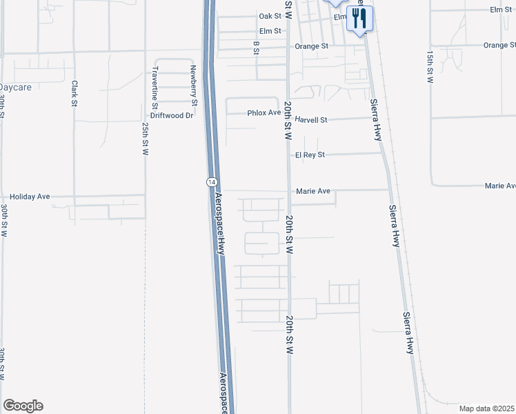 map of restaurants, bars, coffee shops, grocery stores, and more near 2109 Windharp Drive in Rosamond