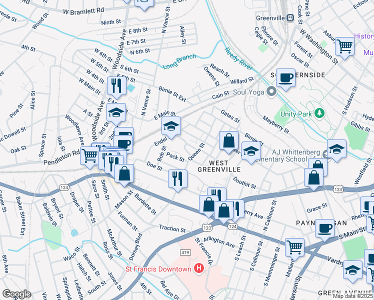 map of restaurants, bars, coffee shops, grocery stores, and more near 8a Kingsview Street in Greenville
