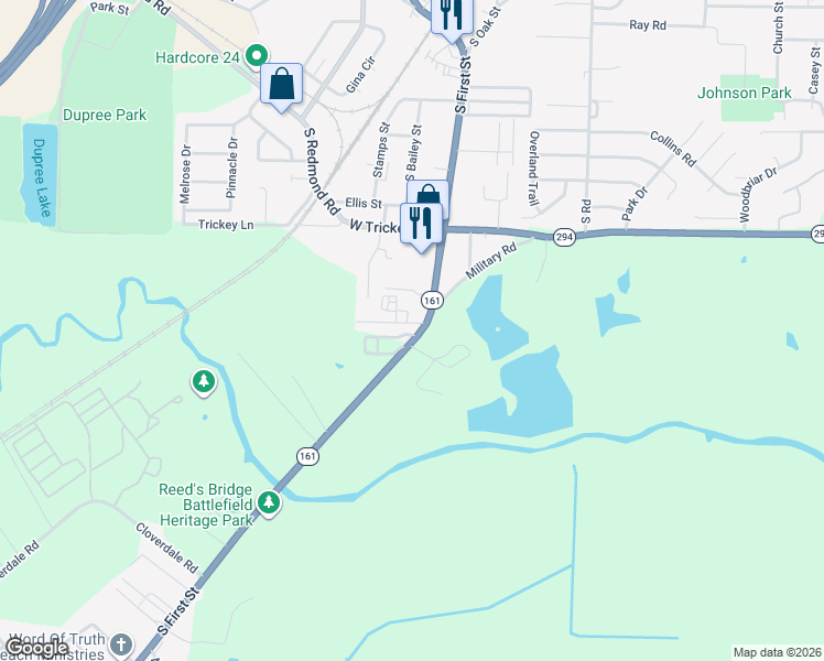 map of restaurants, bars, coffee shops, grocery stores, and more near 1906 Arkansas 161 in Jacksonville