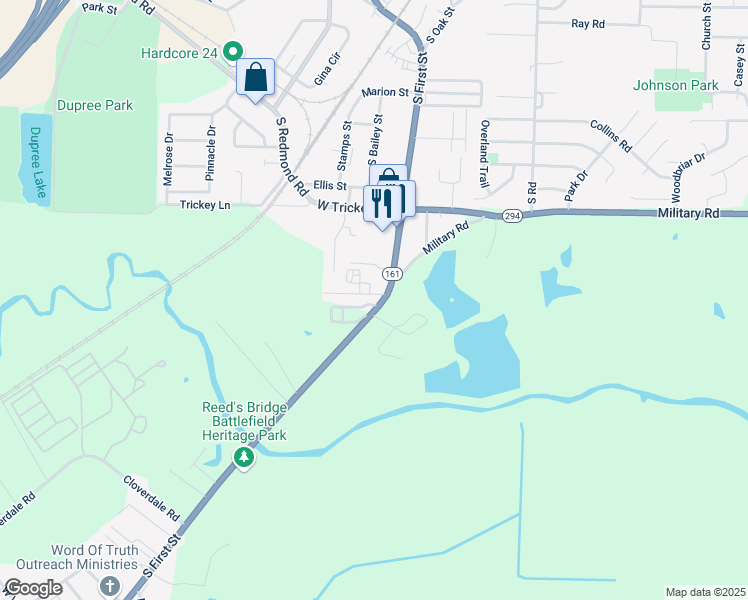 map of restaurants, bars, coffee shops, grocery stores, and more near 1906 Arkansas 161 in Jacksonville
