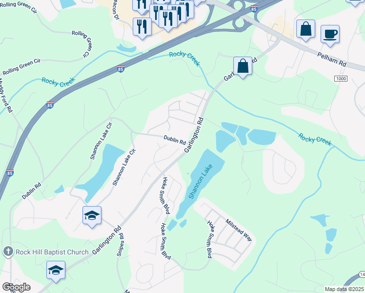 map of restaurants, bars, coffee shops, grocery stores, and more near 120 East Hypericum Lane in Greenville