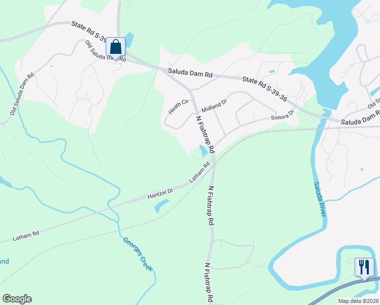 map of restaurants, bars, coffee shops, grocery stores, and more near 609 North Fishtrap Road in Easley