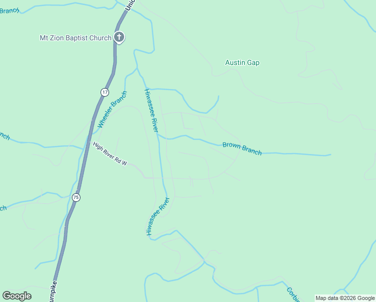 map of restaurants, bars, coffee shops, grocery stores, and more near 2610 Hi Ridge Road in Hiawassee