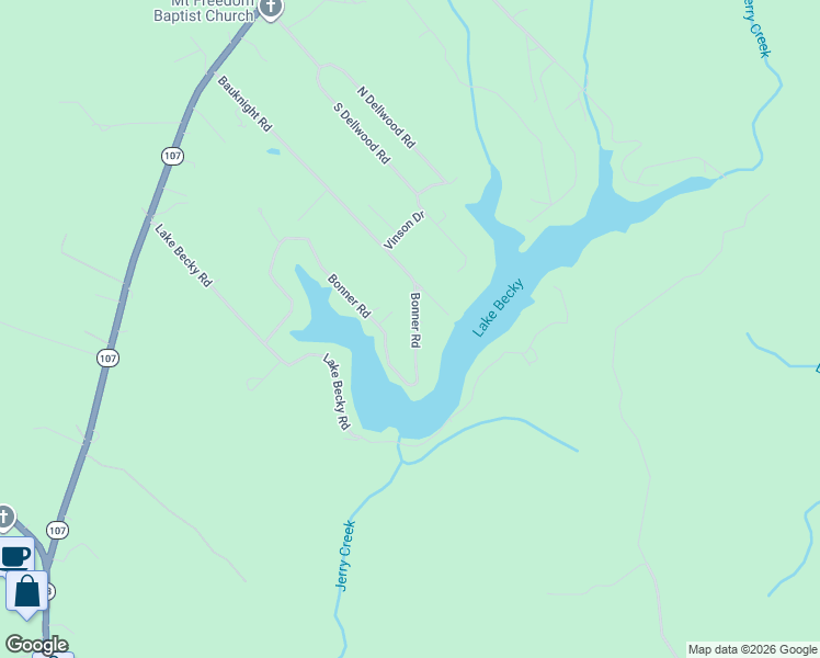 map of restaurants, bars, coffee shops, grocery stores, and more near 135 Bonner Road in Mountain Rest