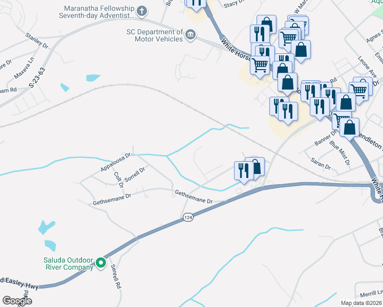 map of restaurants, bars, coffee shops, grocery stores, and more near 208 Old Bramlett Road in Greenville