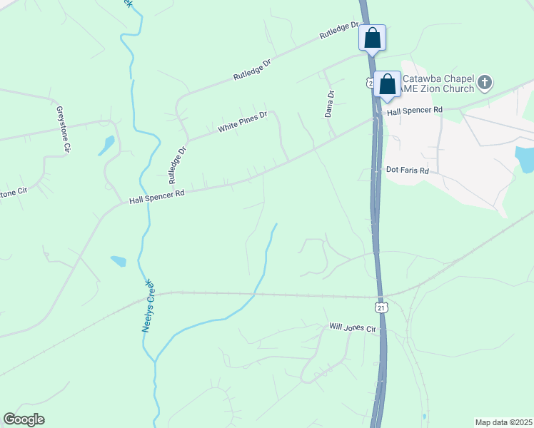 map of restaurants, bars, coffee shops, grocery stores, and more near 206 Harmony Hill Drive in Catawba