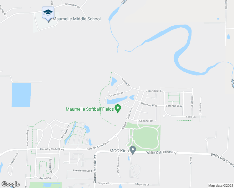 map of restaurants, bars, coffee shops, grocery stores, and more near Chambery Drive in Maumelle