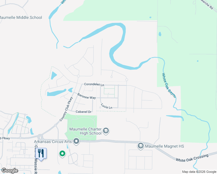 map of restaurants, bars, coffee shops, grocery stores, and more near 310 Corondelet Lane in North Little Rock