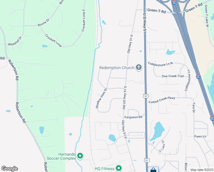map of restaurants, bars, coffee shops, grocery stores, and more near 729 Shadow View Drive in Hernando