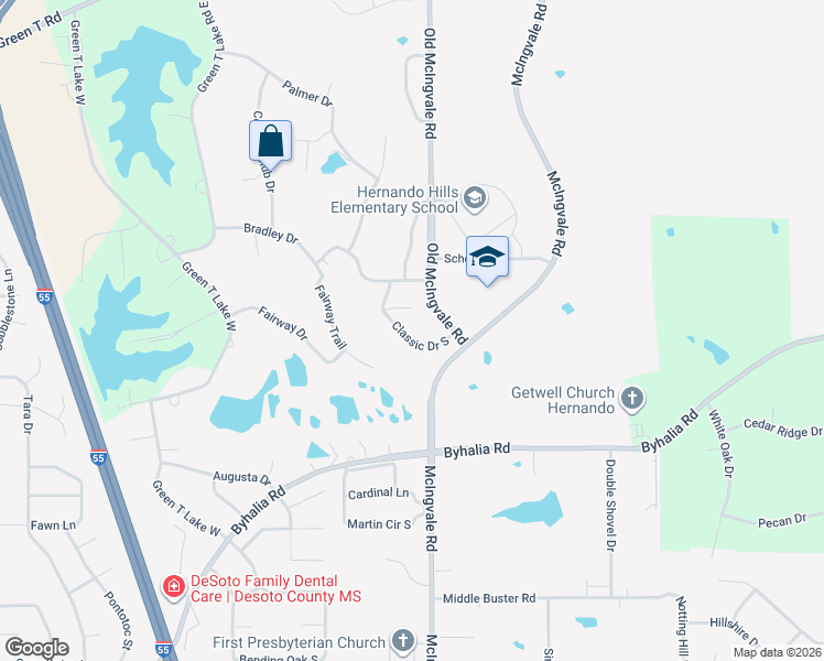 map of restaurants, bars, coffee shops, grocery stores, and more near 754 Classic Drive South in Hernando
