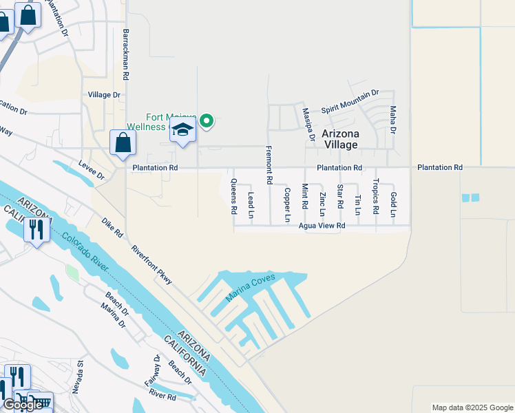 map of restaurants, bars, coffee shops, grocery stores, and more near 10560 S Lead Ln in Mohave Valley
