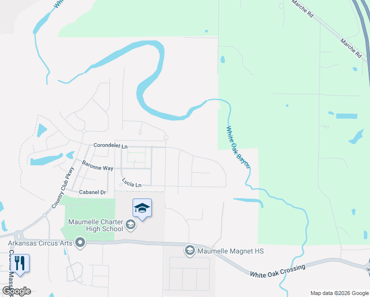 map of restaurants, bars, coffee shops, grocery stores, and more near 401 Corondelet Lane in North Little Rock