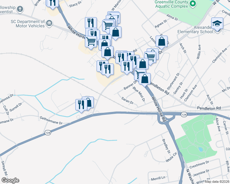 map of restaurants, bars, coffee shops, grocery stores, and more near in Greenville