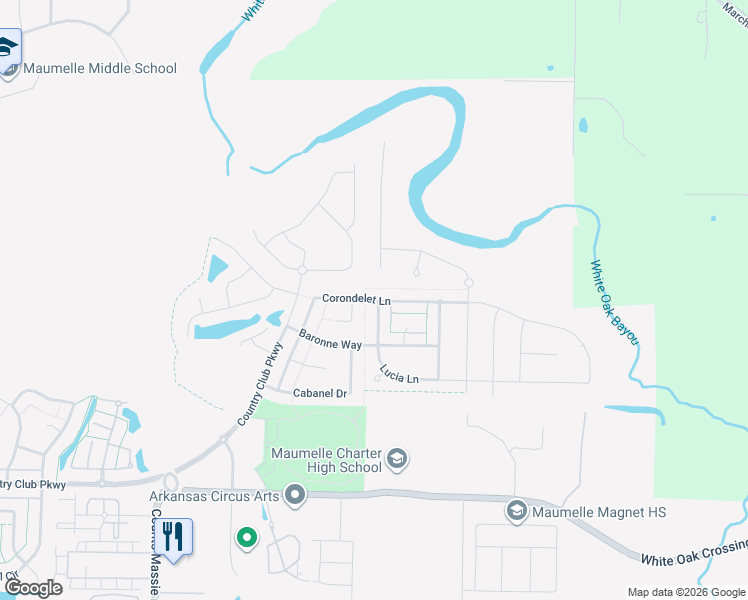 map of restaurants, bars, coffee shops, grocery stores, and more near 212 Lucia Lane in North Little Rock