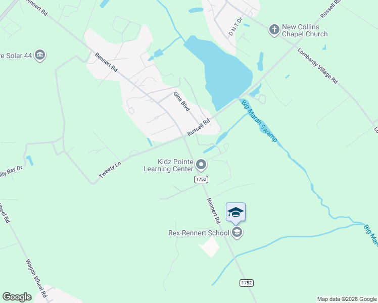 map of restaurants, bars, coffee shops, grocery stores, and more near 12256 Rennert Road in Red Springs