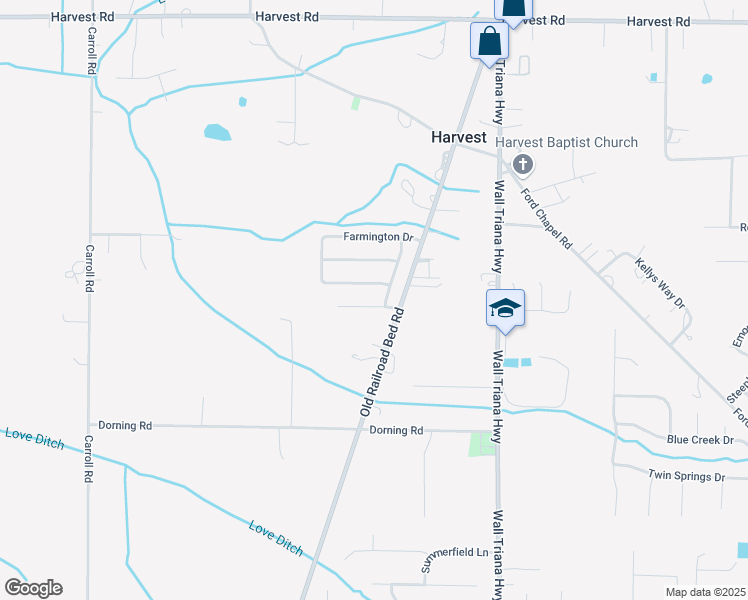 map of restaurants, bars, coffee shops, grocery stores, and more near 104 Lockport Drive in Harvest