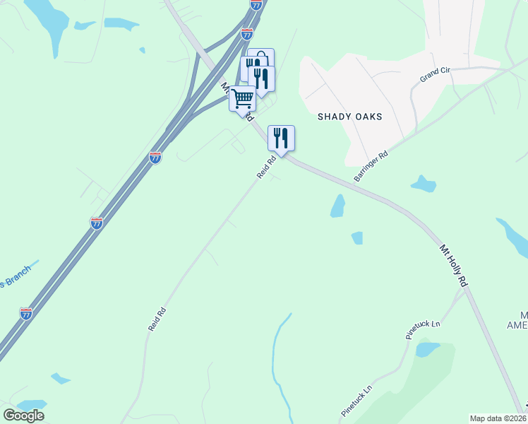 map of restaurants, bars, coffee shops, grocery stores, and more near 3630 Reid Road in Rock Hill