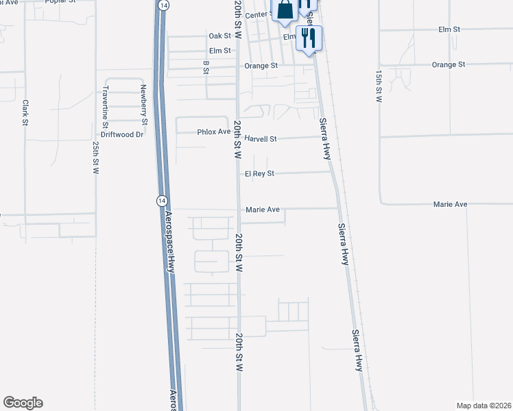 map of restaurants, bars, coffee shops, grocery stores, and more near 1907 Pengilley Avenue in Rosamond