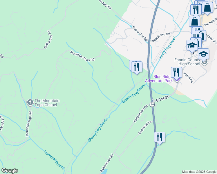 map of restaurants, bars, coffee shops, grocery stores, and more near 66 Minnehaha Trail in Blue Ridge