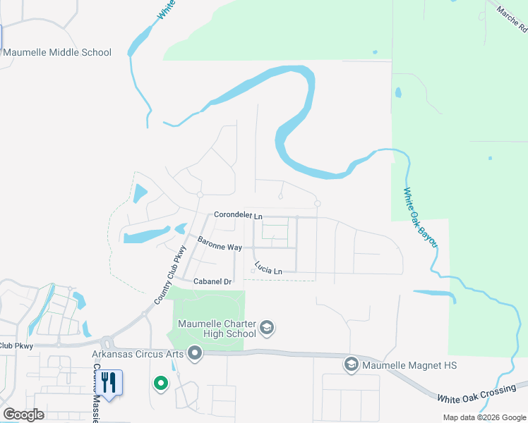 map of restaurants, bars, coffee shops, grocery stores, and more near 310 Corondelet Lane in North Little Rock