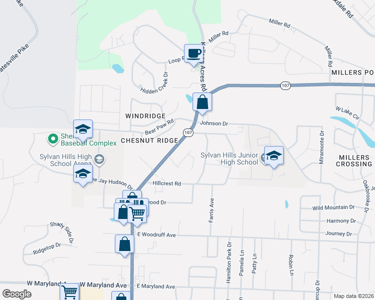 map of restaurants, bars, coffee shops, grocery stores, and more near 2514 Austin Oaks Drive in Sherwood