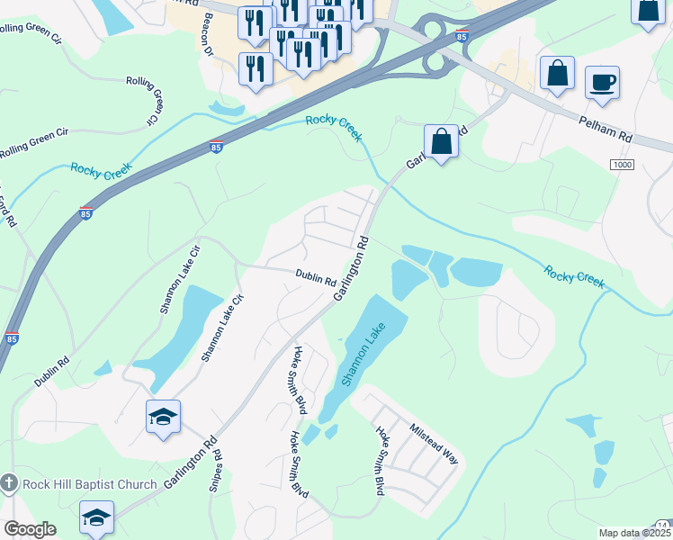 map of restaurants, bars, coffee shops, grocery stores, and more near 120 East Hypericum Lane in Greenville