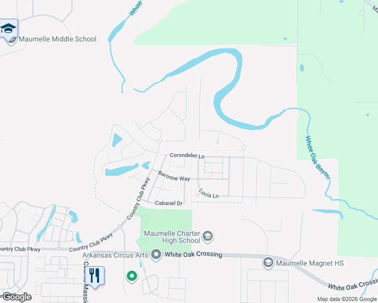 map of restaurants, bars, coffee shops, grocery stores, and more near 227 Corondelet Lane in Maumelle