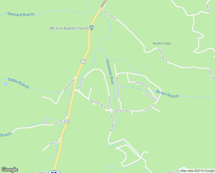 map of restaurants, bars, coffee shops, grocery stores, and more near 2198 Big Pine Drive in Hiawassee