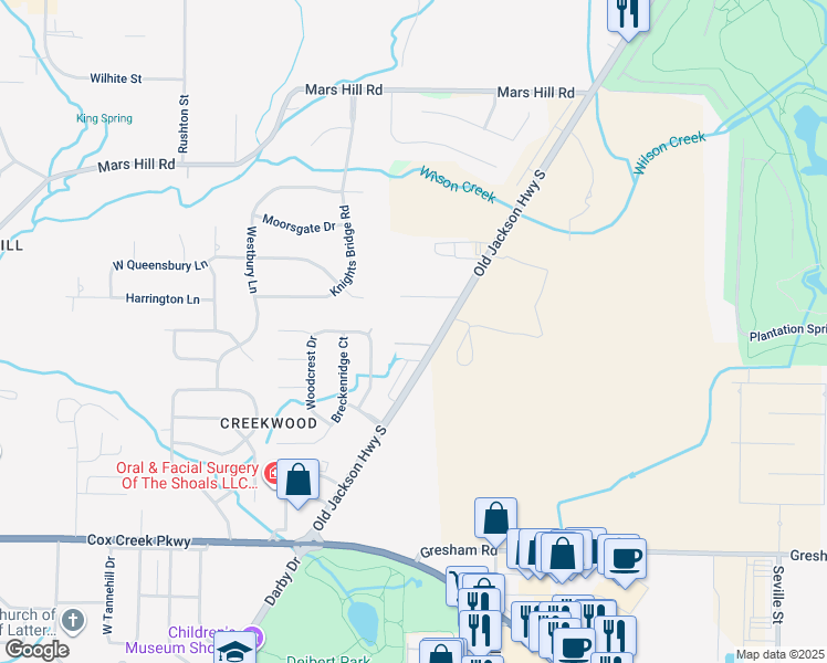 map of restaurants, bars, coffee shops, grocery stores, and more near County Road 47 in Florence