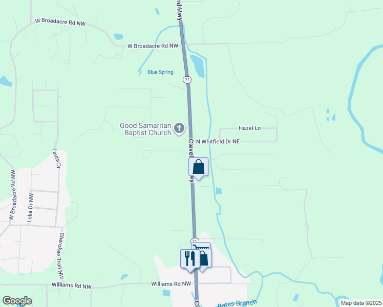map of restaurants, bars, coffee shops, grocery stores, and more near Georgia 71 in Dalton