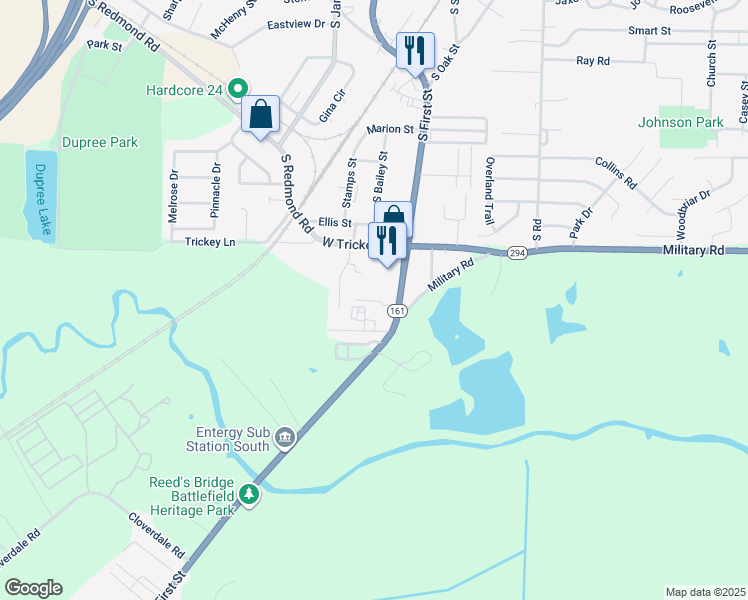 map of restaurants, bars, coffee shops, grocery stores, and more near 1818 Arkansas 161 in Jacksonville