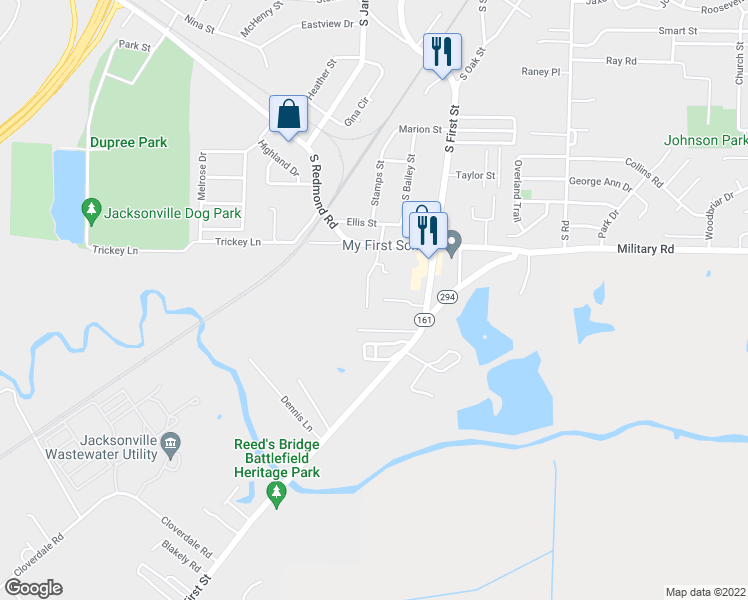 map of restaurants, bars, coffee shops, grocery stores, and more near 1904 Hidden Oaks Drive in Jacksonville