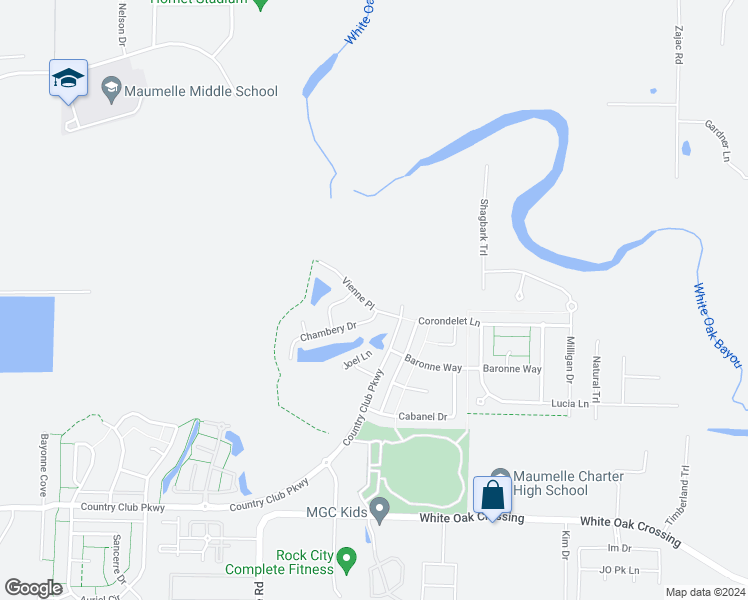 map of restaurants, bars, coffee shops, grocery stores, and more near 112 Vienne Place in Maumelle