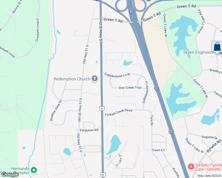 map of restaurants, bars, coffee shops, grocery stores, and more near 657 Doe Creek Trail North in Hernando