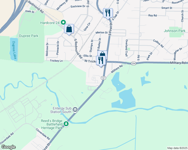 map of restaurants, bars, coffee shops, grocery stores, and more near 1818 Arkansas 161 in Jacksonville