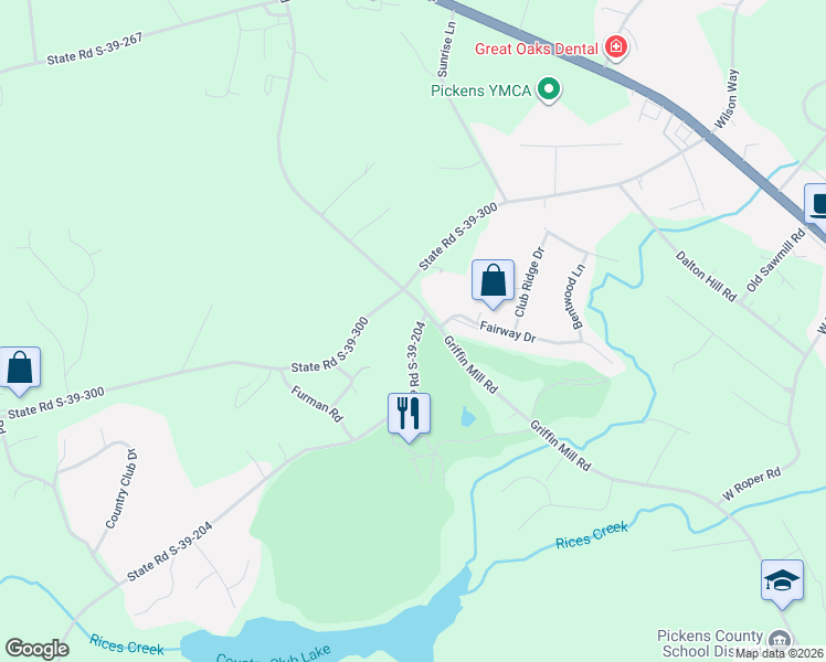map of restaurants, bars, coffee shops, grocery stores, and more near 1073 State Road S-39-204 in Pickens