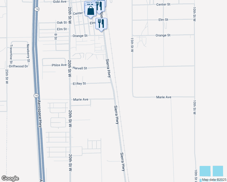 map of restaurants, bars, coffee shops, grocery stores, and more near Sierra Highway in Rosamond