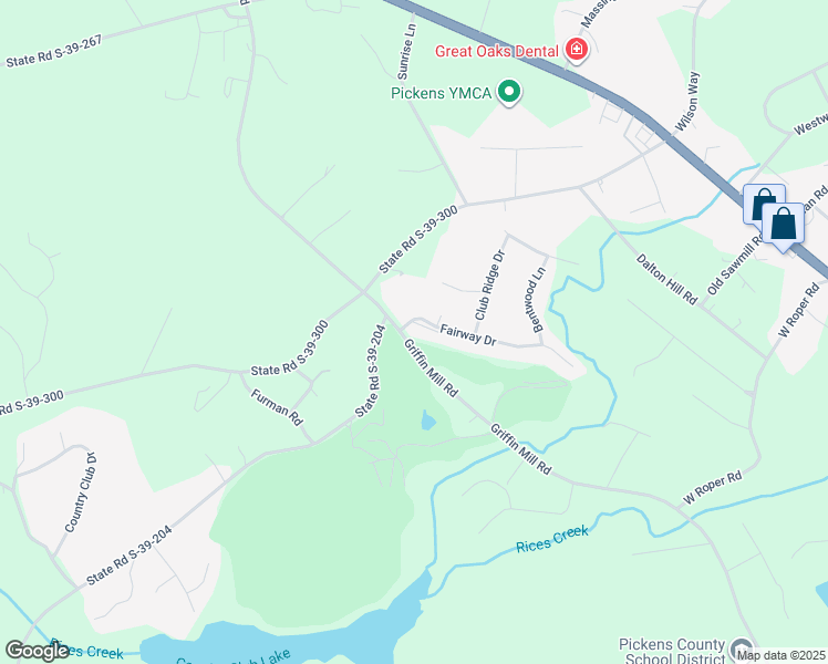 map of restaurants, bars, coffee shops, grocery stores, and more near 100 Fairway Drive in Pickens
