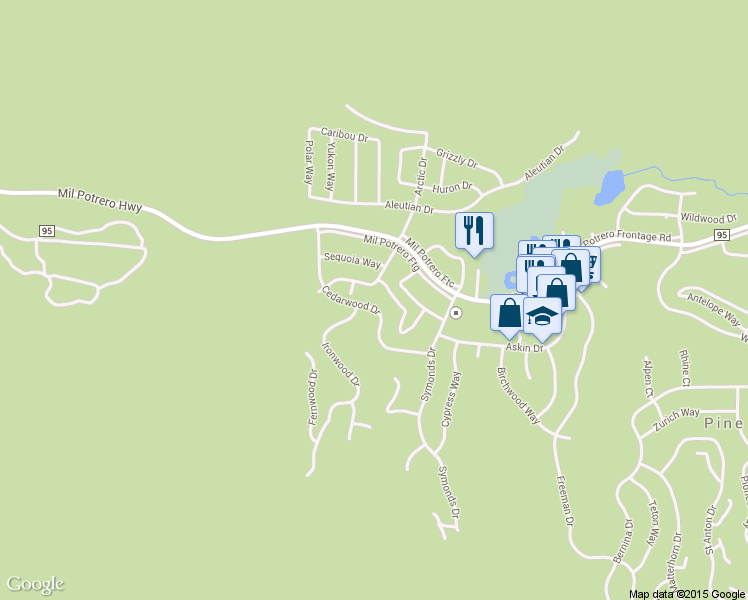 map of restaurants, bars, coffee shops, grocery stores, and more near 2426 Cedarwood Drive in Pine Mountain Club