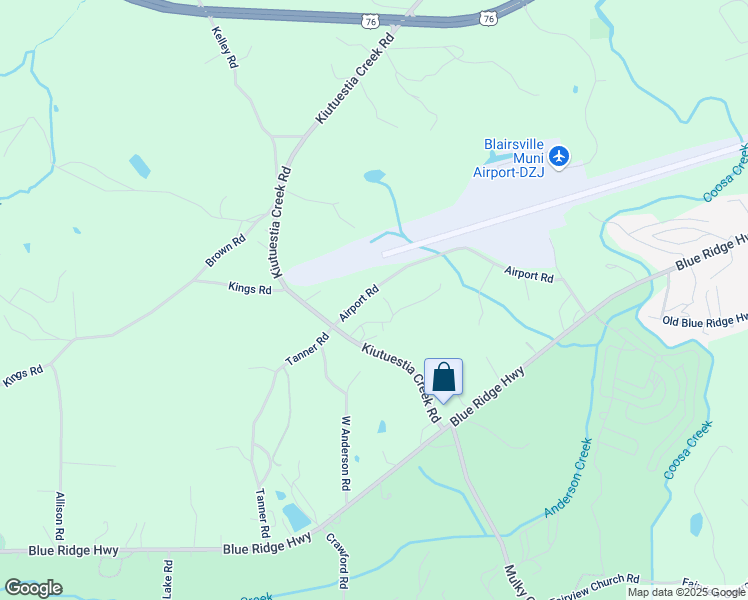 map of restaurants, bars, coffee shops, grocery stores, and more near 525 Airport Road in Blairsville