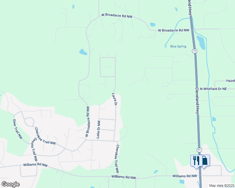 map of restaurants, bars, coffee shops, grocery stores, and more near 1038 Laura Drive in Dalton