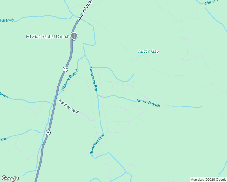 map of restaurants, bars, coffee shops, grocery stores, and more near 2471 High River Road in Hiawassee