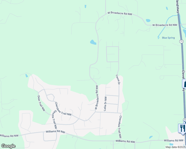 map of restaurants, bars, coffee shops, grocery stores, and more near 525 Broadacre Road Northwest in Dalton